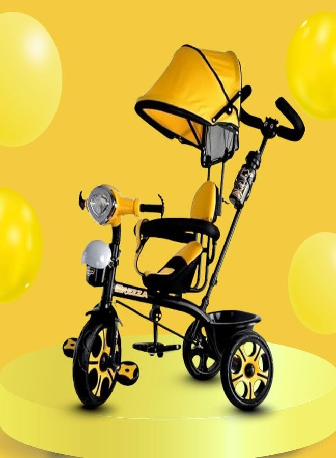 Maanit Kids Tricycle with Canopy & Dual Storage Basket - Toddler Bike with Parental Handle Control, Safety Guardrail & Comfort Seat - Trike for Ages 1.5-5 Years (Yellow) - Image 1